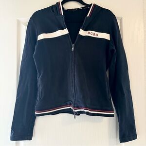 BCBGMaxAzria Full Zip Jacket Womens XL Black Long Sleeve Hooded Hoodie Y2K